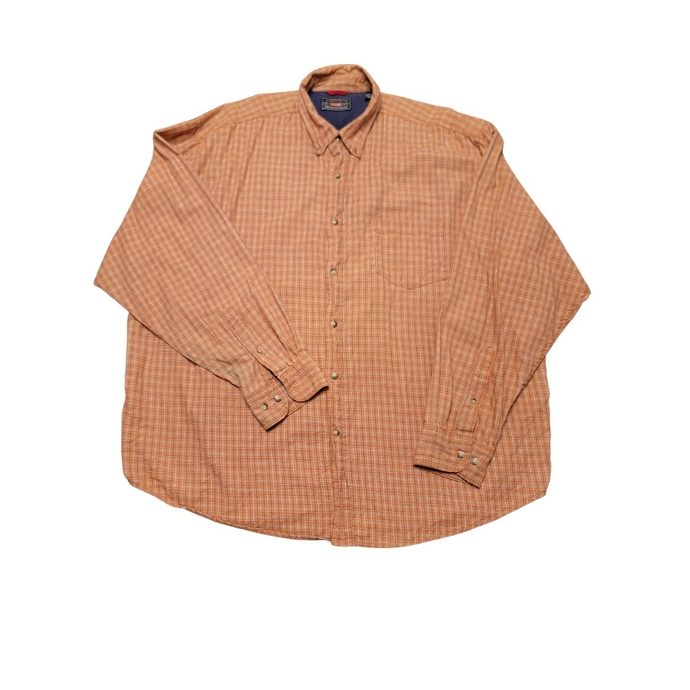 Wrangler Quality Orange Plaid Long Sleeve Button Down Shirt 2XL Wrinkle Resist - Picture 3 of 10